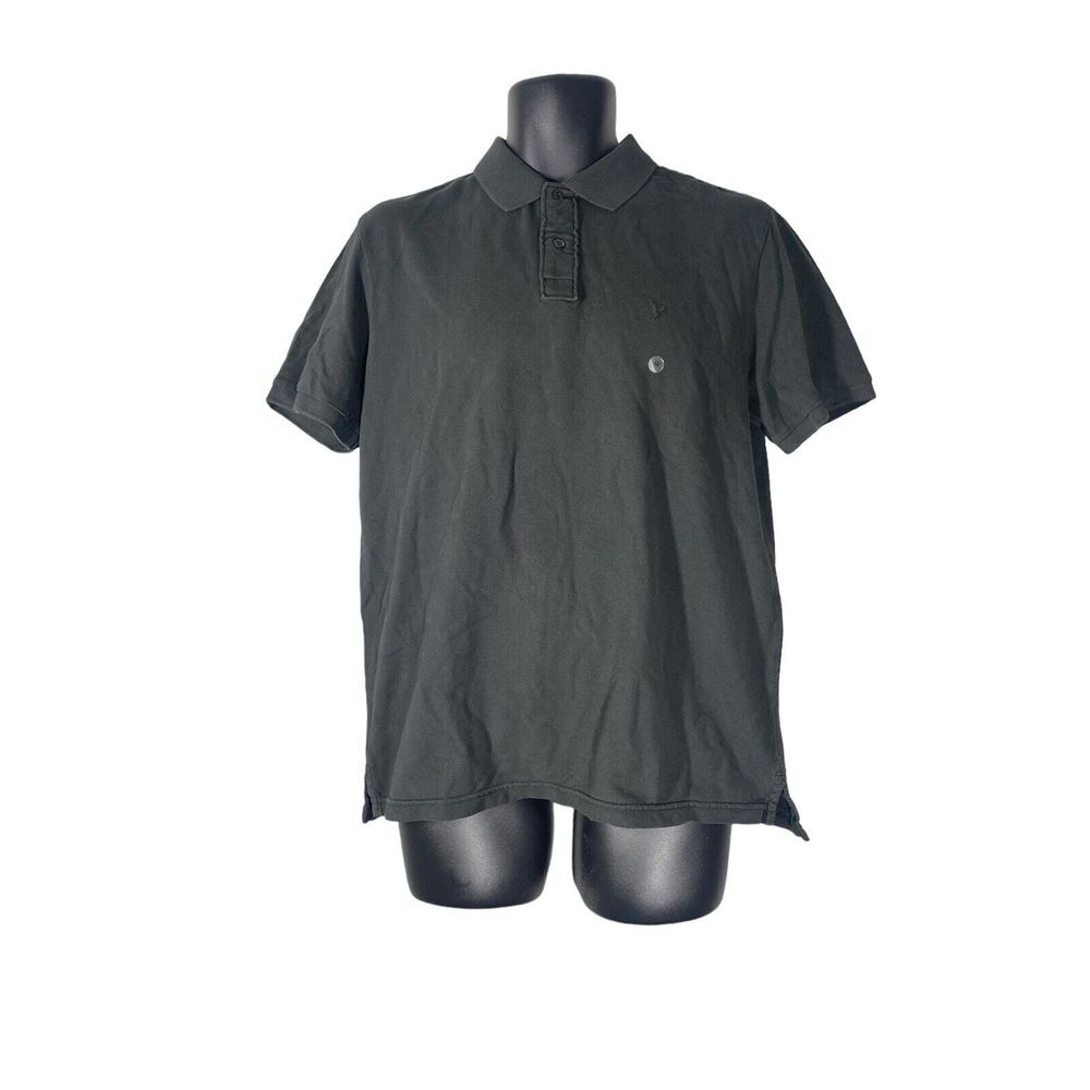 American Eagle Outfitters Mens Super Soft Vintage Icon Polo Gray Logo Shirt SZ M